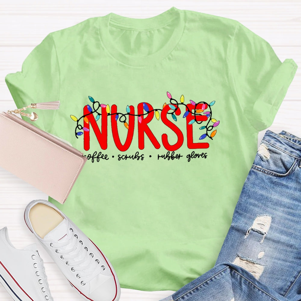 Nurse Christmas Coffee Scrubs Rubber Gloves  T-shirt