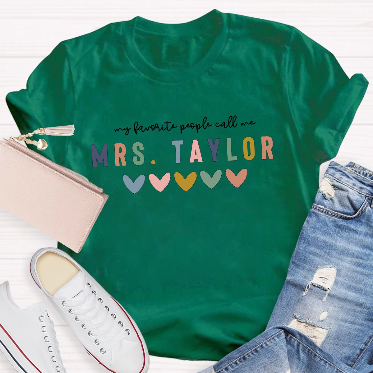 Personalized Teacher's Name With Heart Shirt