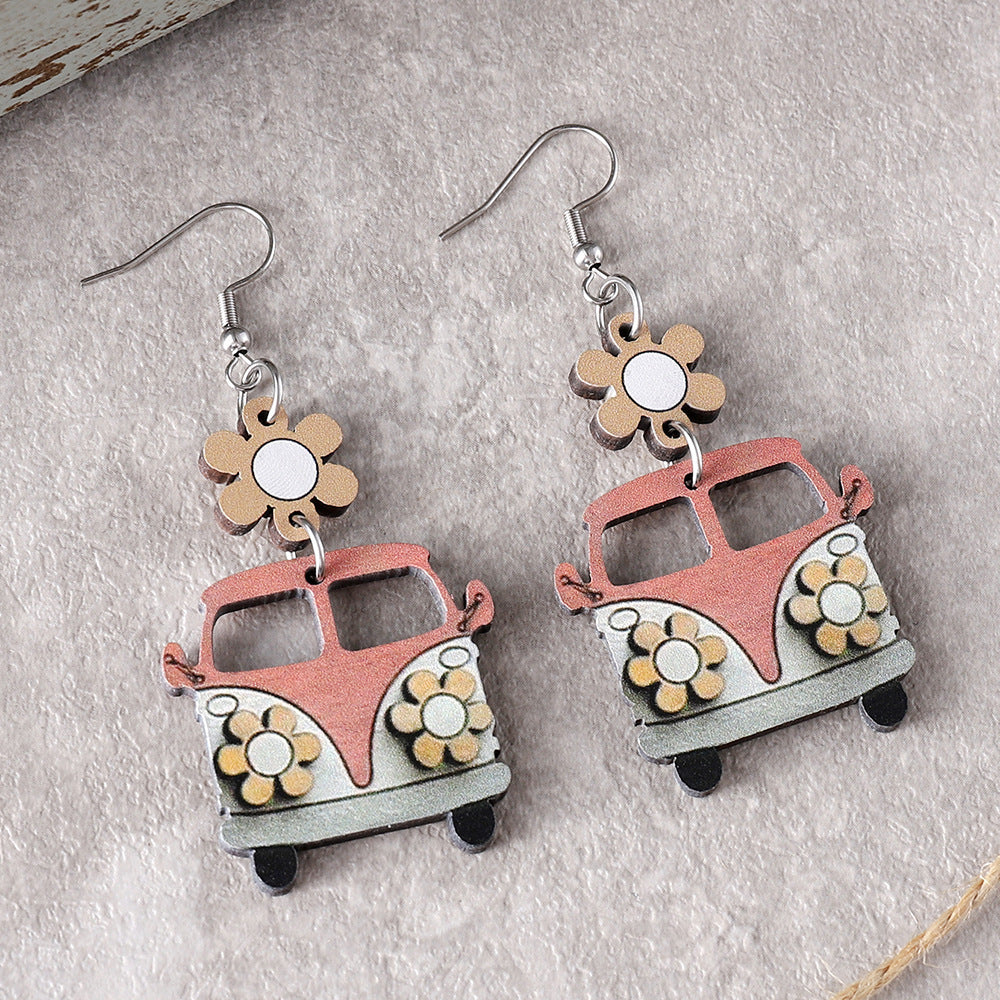 Back To School Flower School Bus Earrings