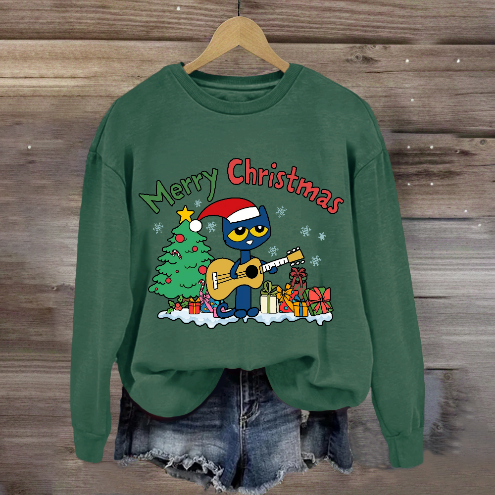 Merry Christmas Pete Groovy Cat Sweatshirt