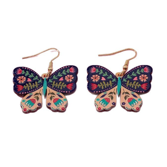 Retro Patterned Acrylic Butterfly Earrings