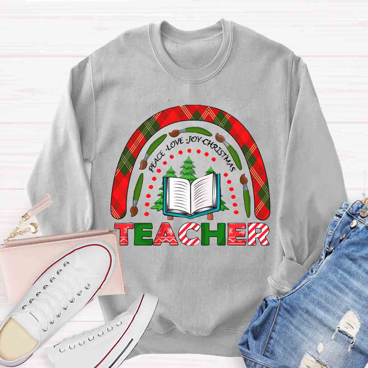 Peace Love Joy Christmas Teacher Sweatshirt