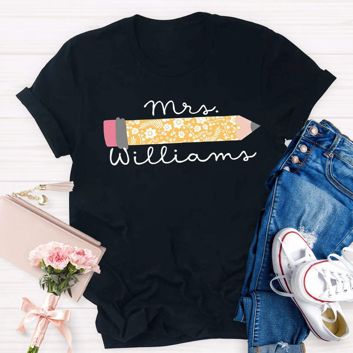 Personalized Your Name Cute Pencil Teacher T-Shirt