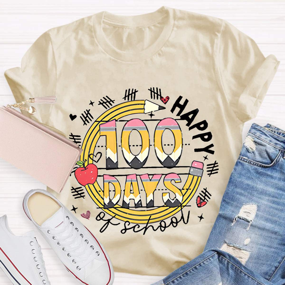 100 Days Of School Pencil Teacher T-Shirt