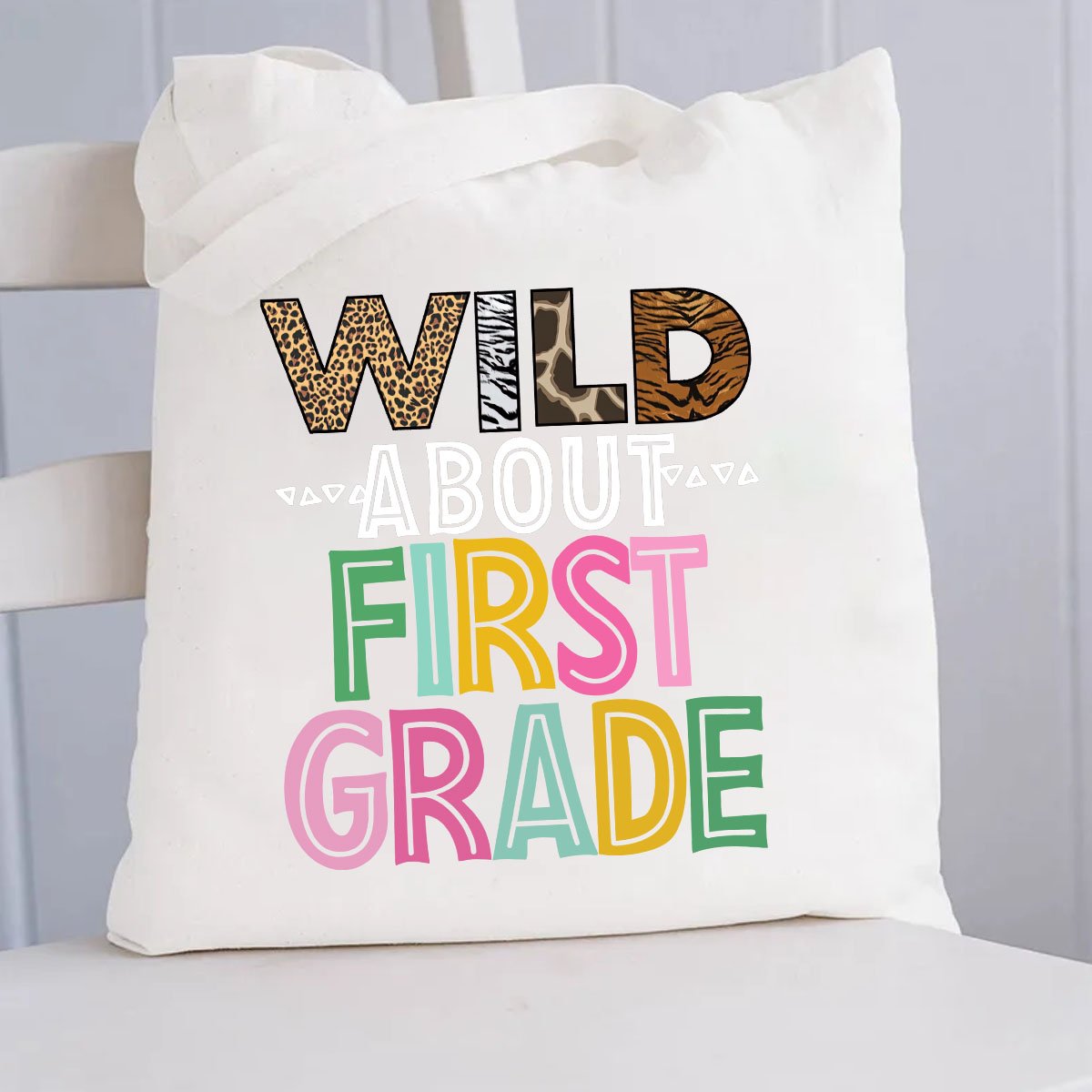 Personalized Wild about Grade Teacher Canva Tote Bag