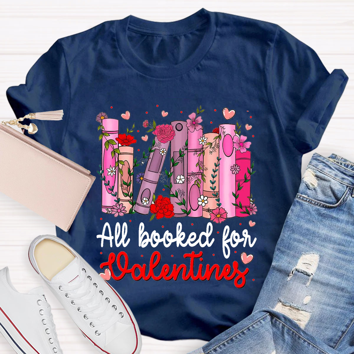 All Booked For Valentines Pink Flower T-Shirt