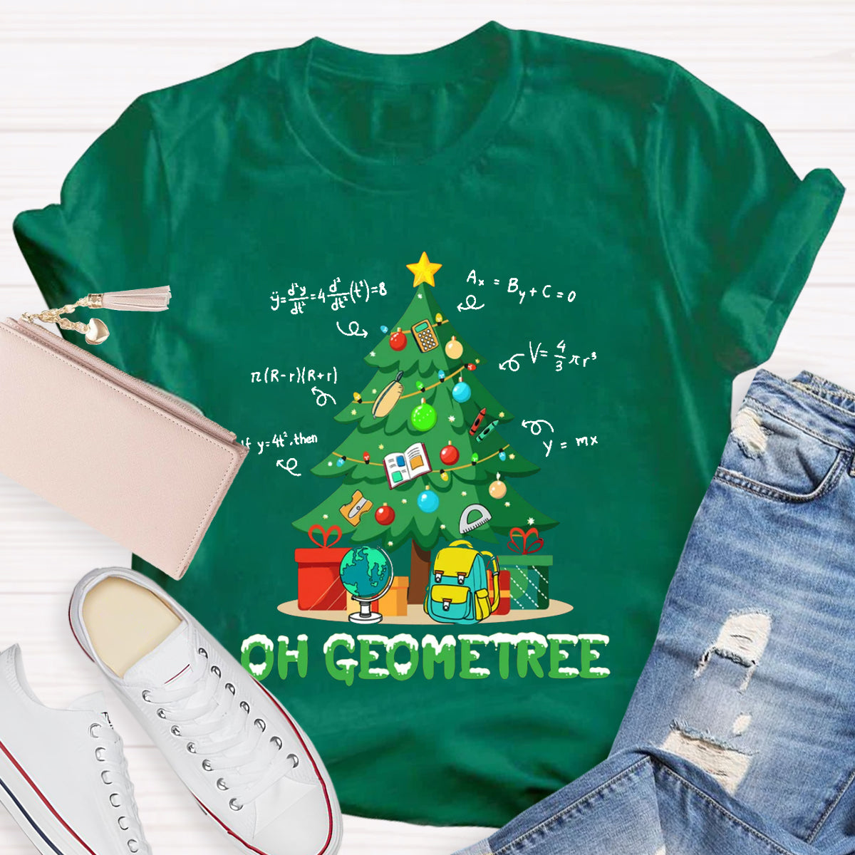 Oh Geometree Funny Math Xmas Teacher T-Shirt