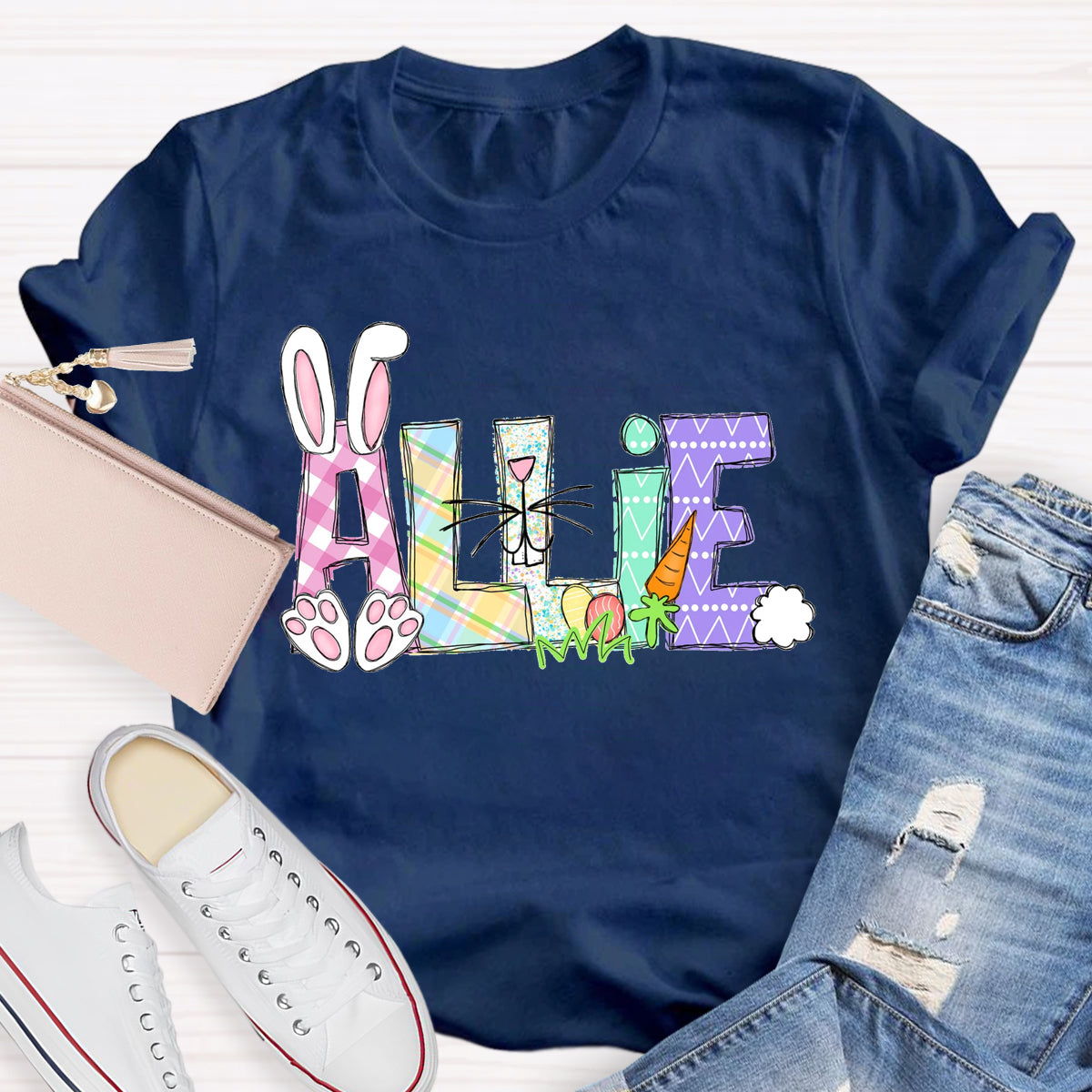 Personalized Name Easter Bunny Teacher T-Shirt