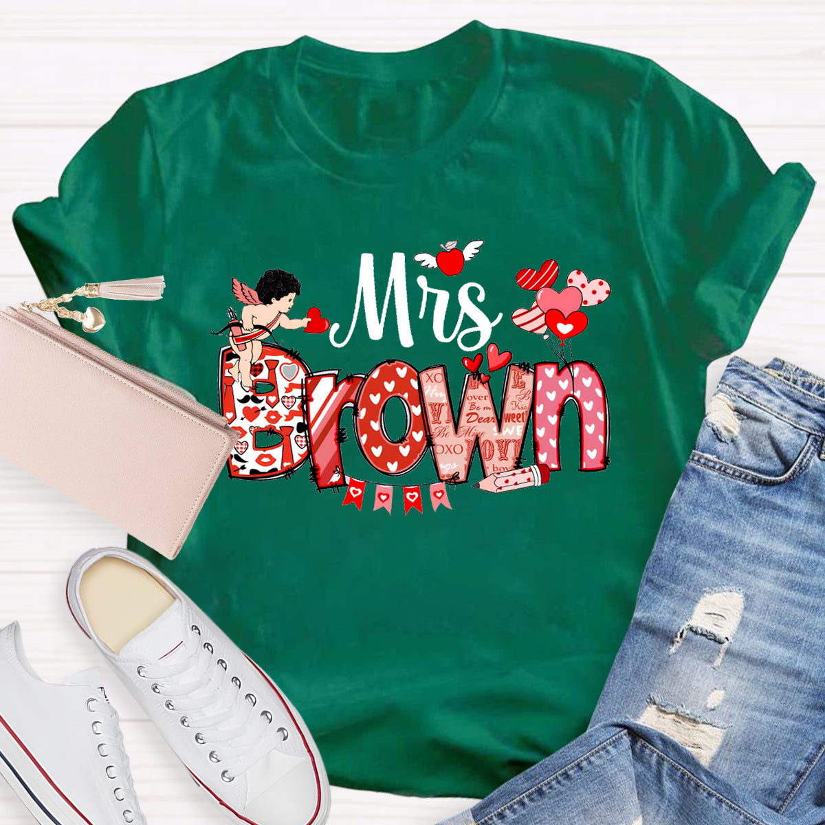 Personalized Name Teacher Valentine's Day T-Shirt