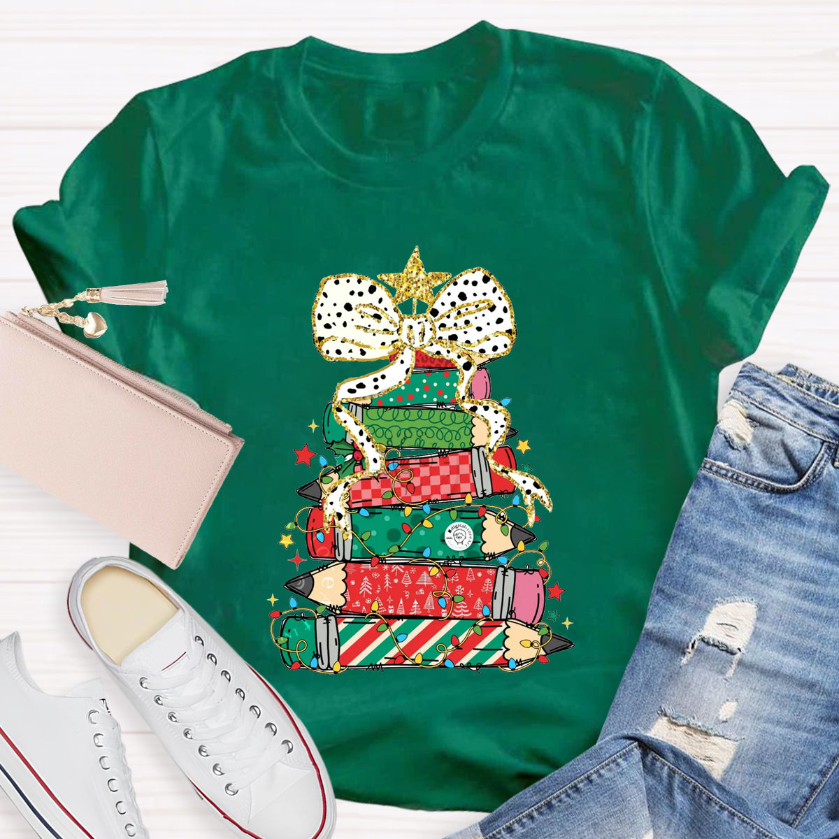 Pencil Tree  Bow Teacher T-Shirt