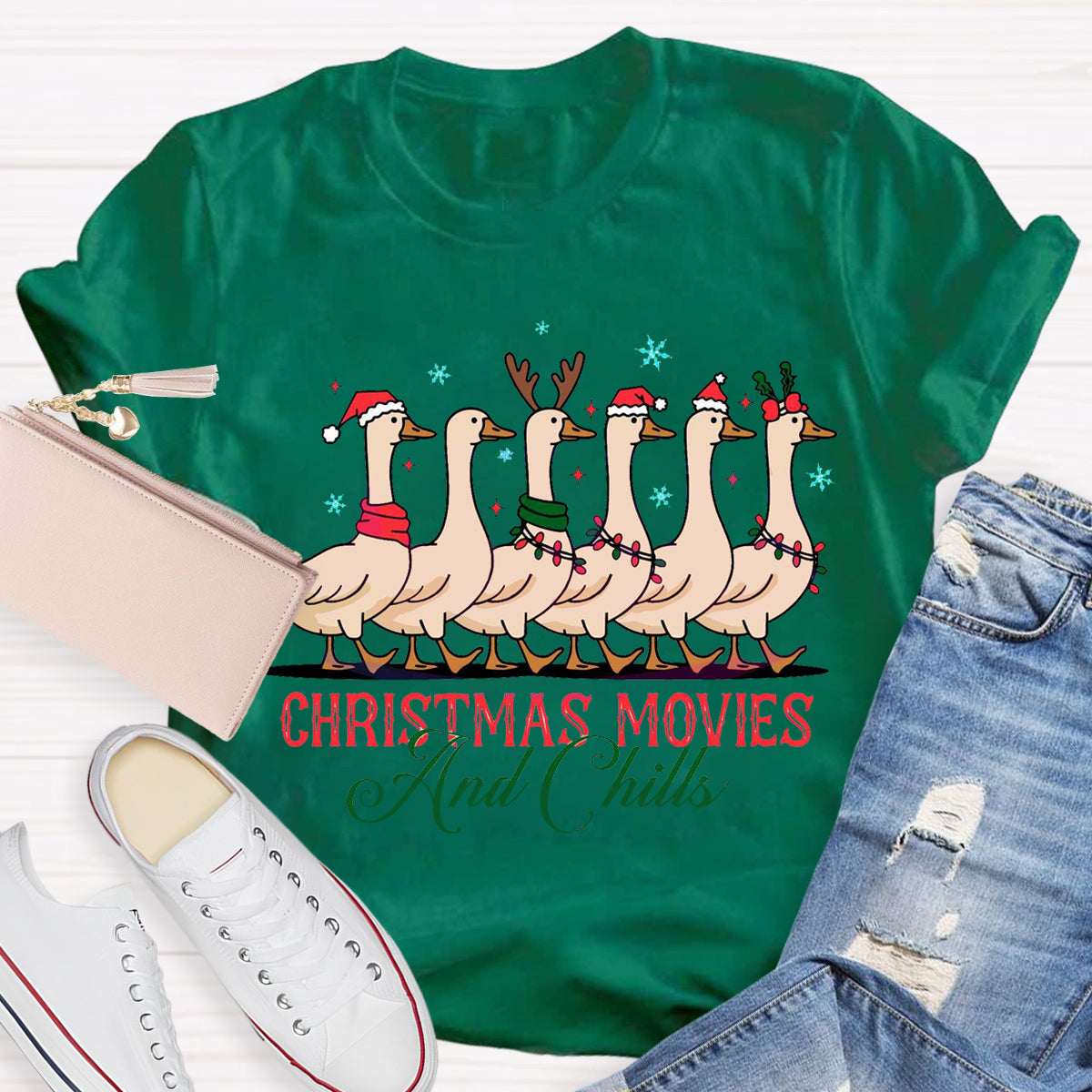 Christmas Movie And Chills Merry Duckmas Christmas Light T-Shirt