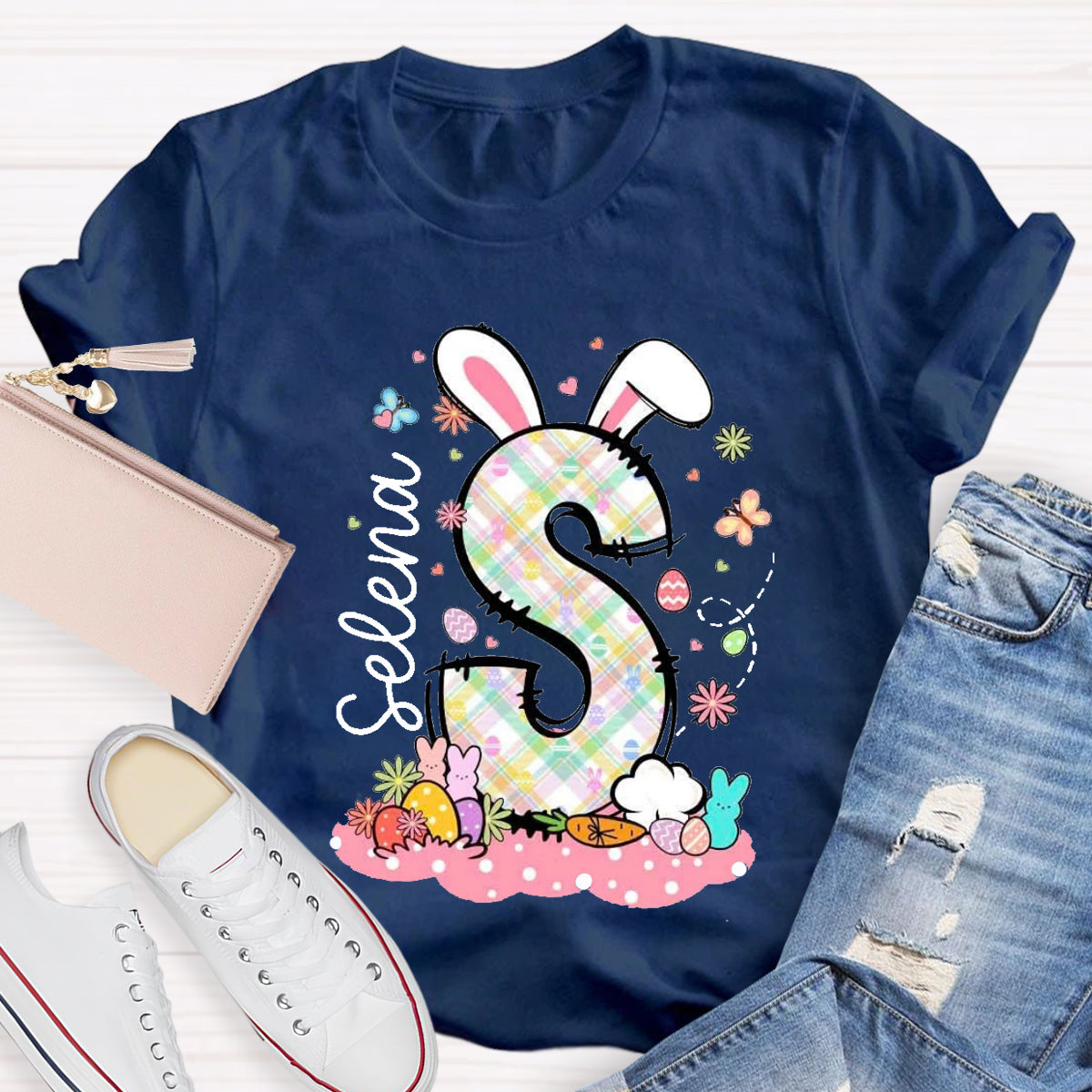 Personalized Name Bunny Ears Letters T-Shirt