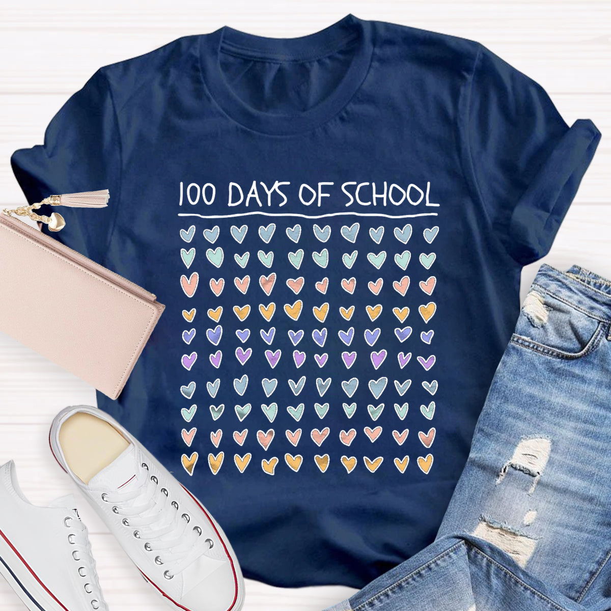 100 Days Of School Heart Teacher T-Shirt