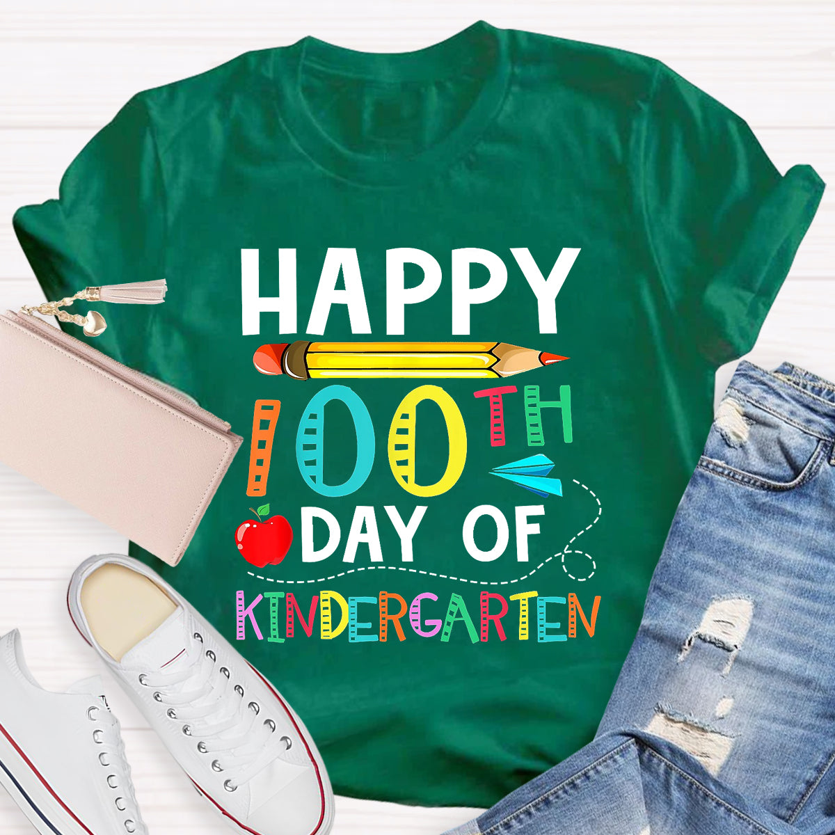 Happy 100th Day of Kindergarten Apple Pencil T-Shirt