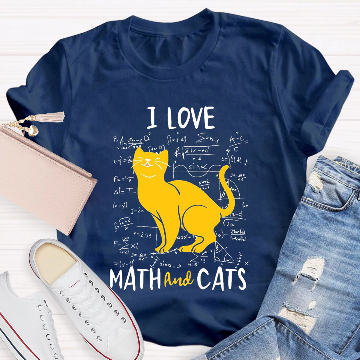 I Love Math And Cats Teacher T-Shirt