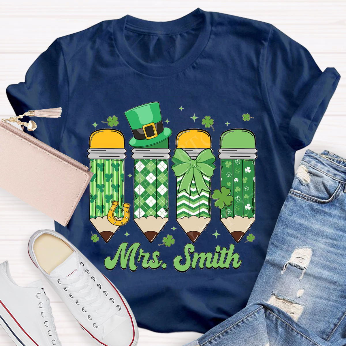 Personalize Name St. Patrick's Day Pencil Teacher T-Shirt