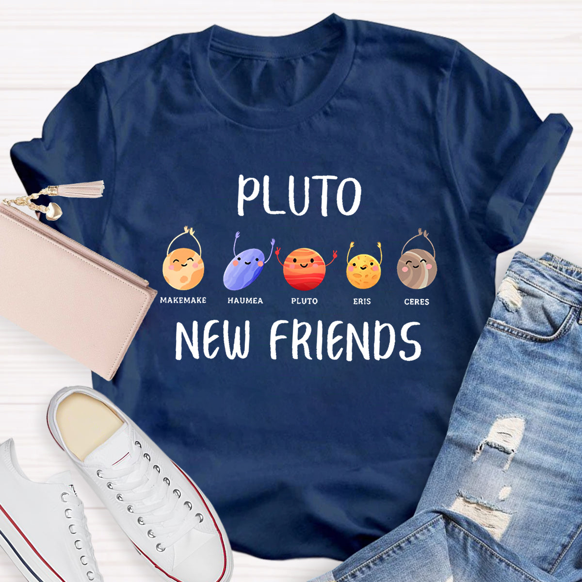 Pluto New Friends Dwarf Planets Funny Astronomy Science T-shirt