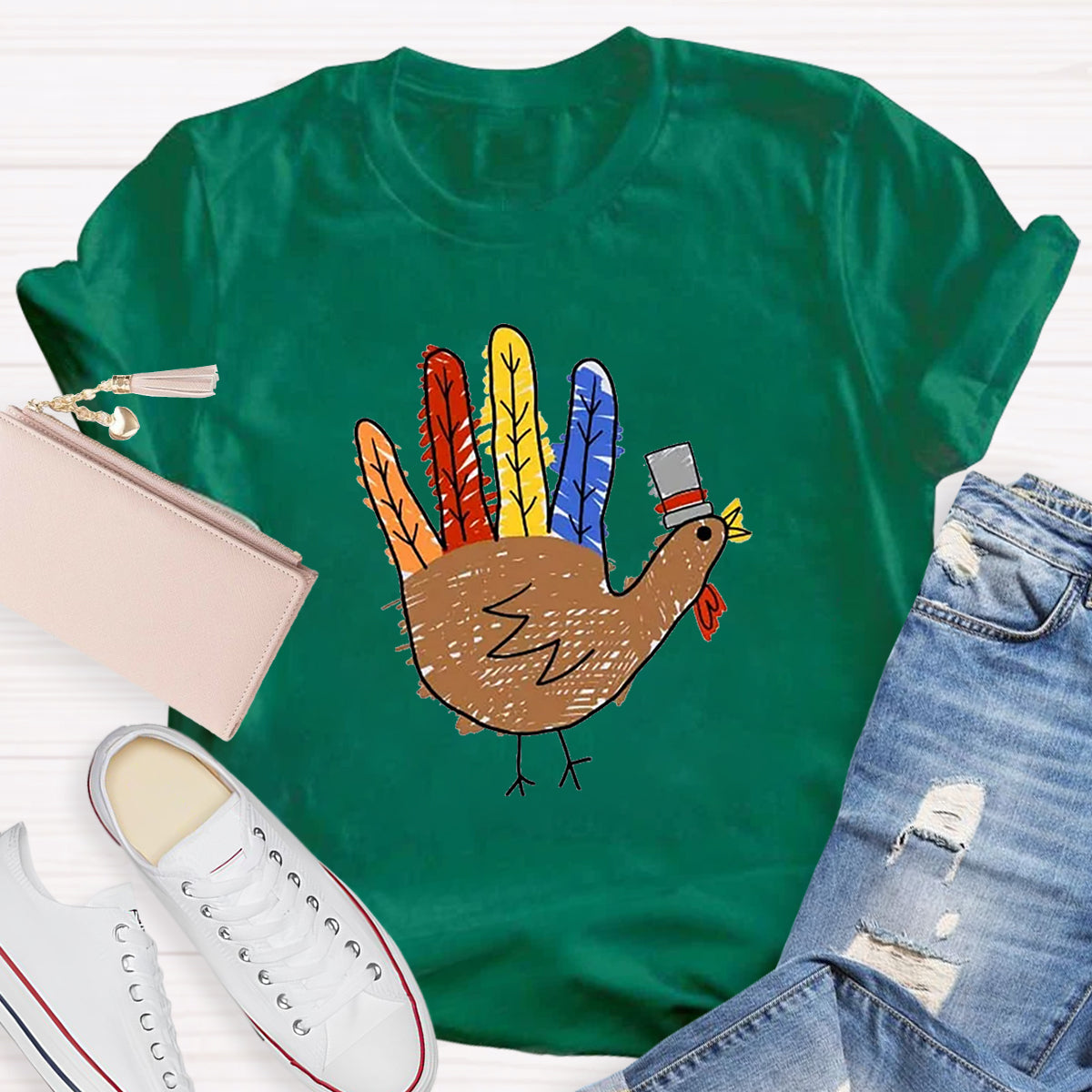 Hand Painted Turkey Teacher T-Shirt