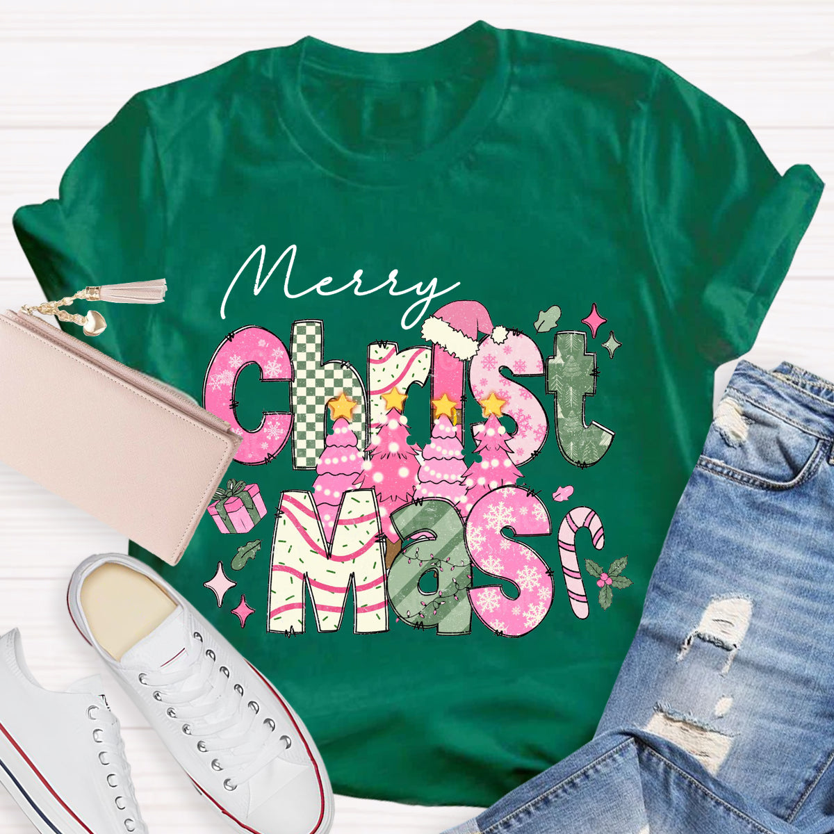 Merry Christmas Vibes Teacher T-Shirt