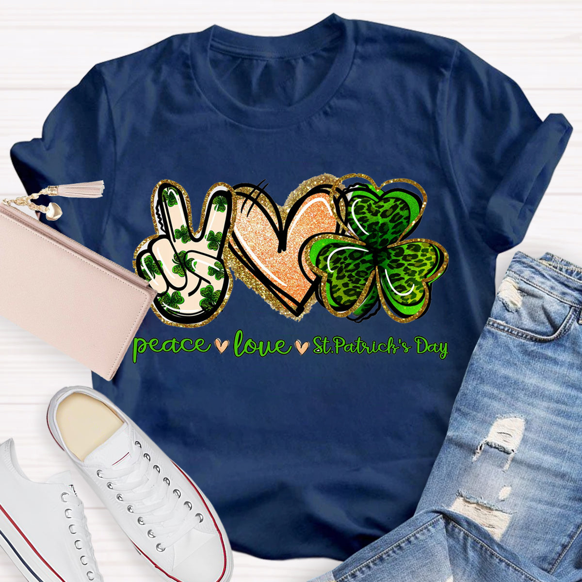 Peace Love St. Patrick Day Teacher T-Shirt