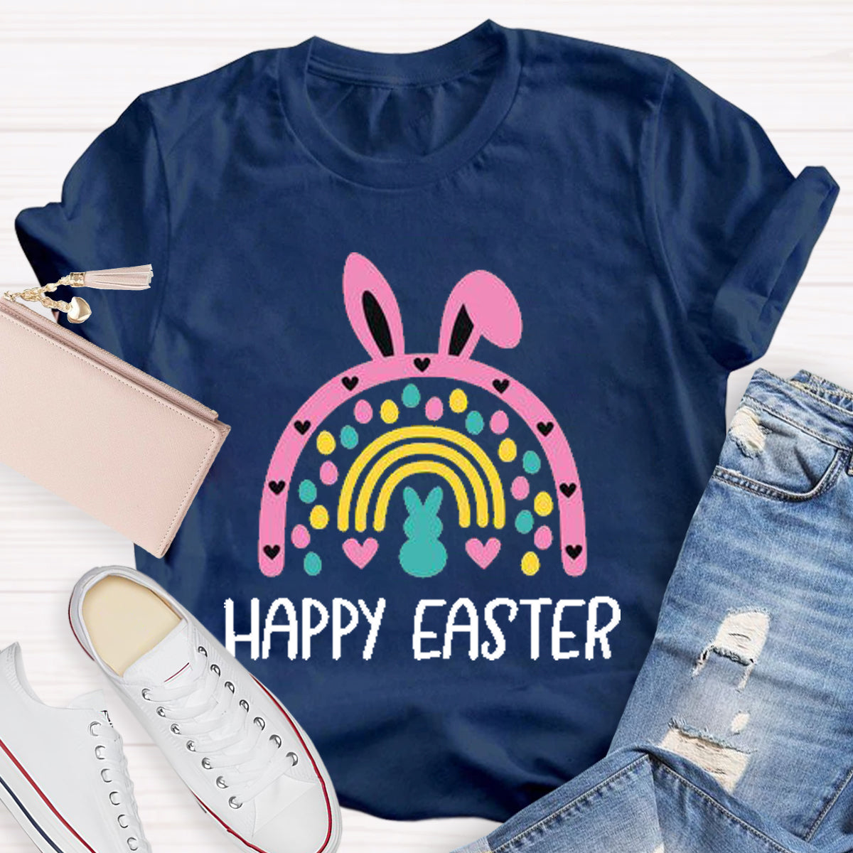 Happy Easter Bunny Rainbow Teacher T-Shirt