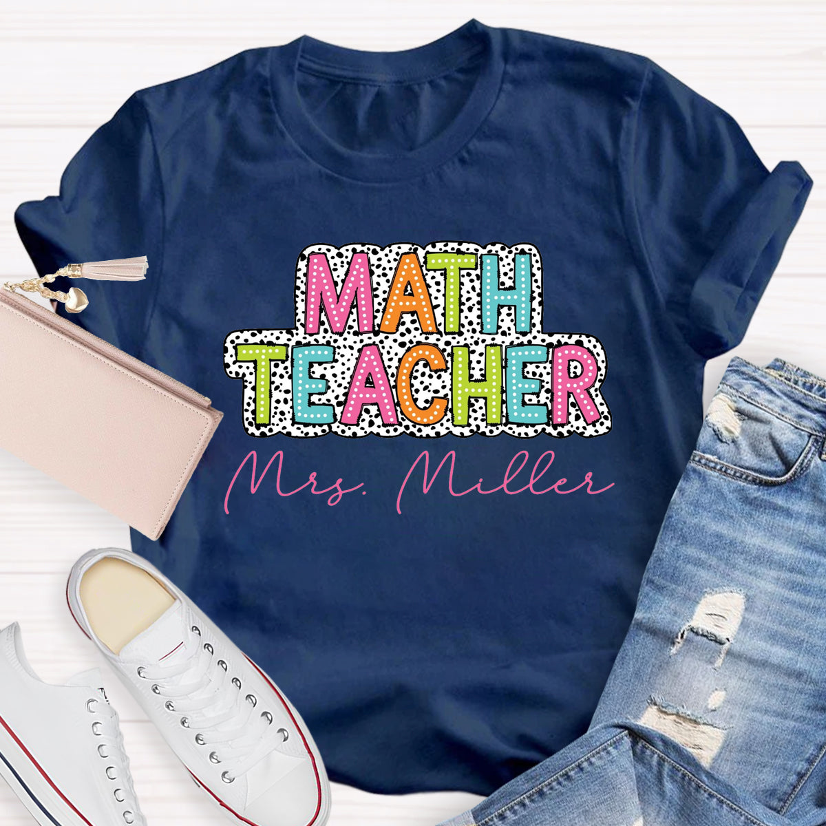 Personalized Name Dalmatian Dots Math Teacher T-Shirt