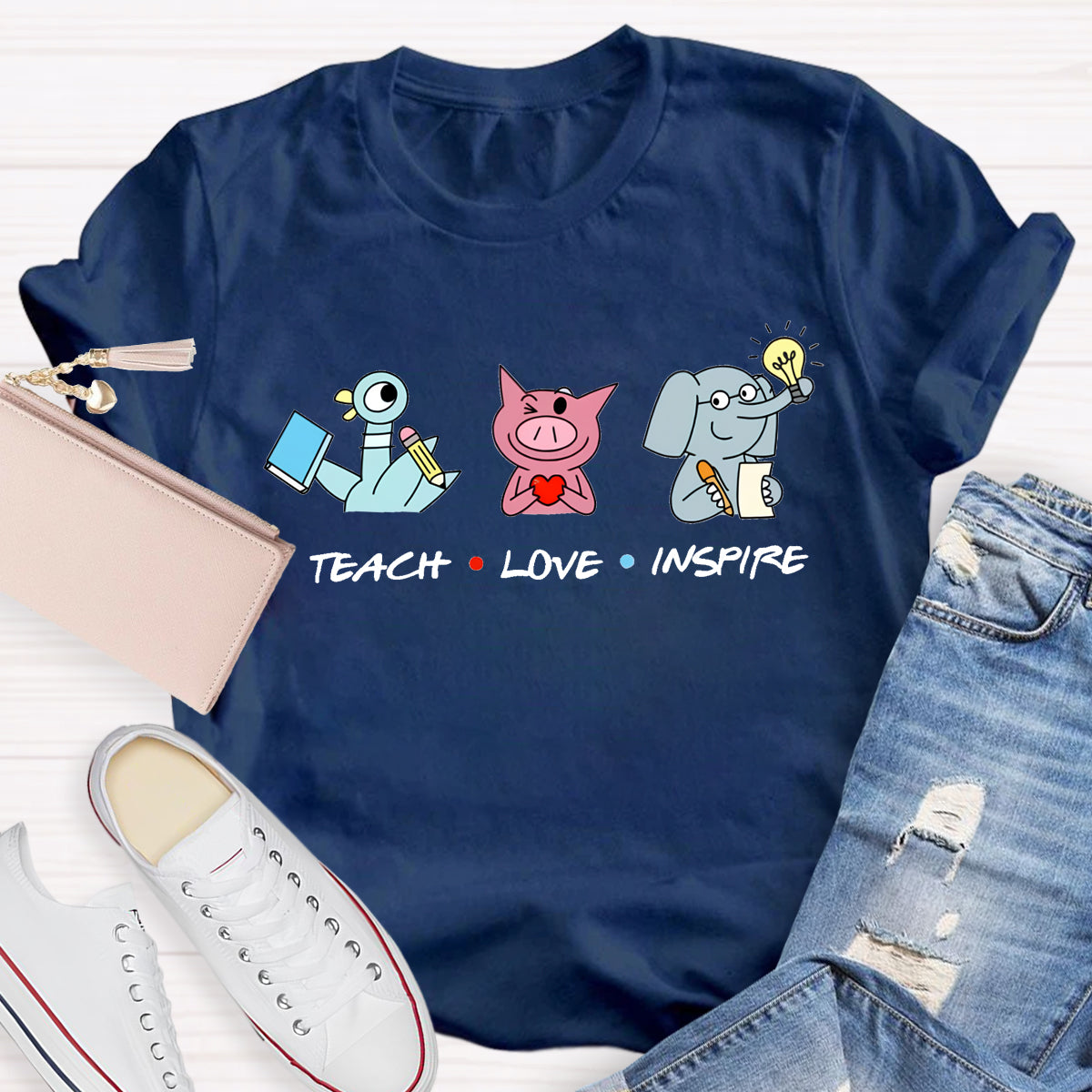 Teach Love Inspire Elephant And Piggie Teacher T-Shirt