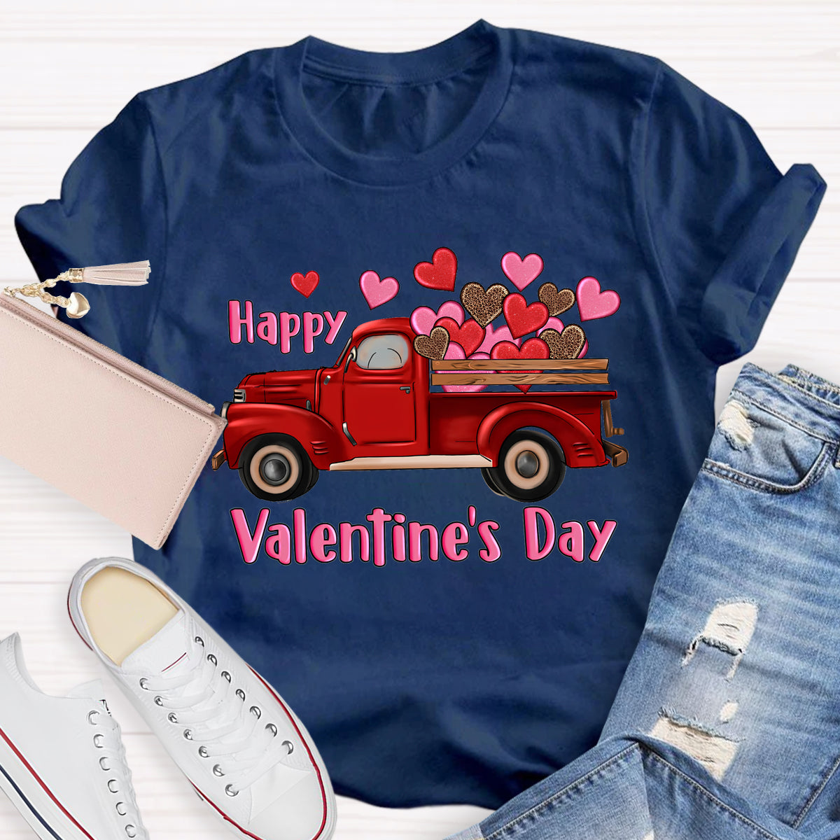 Happy Valentine's Day Truck Hearts T-Shirt