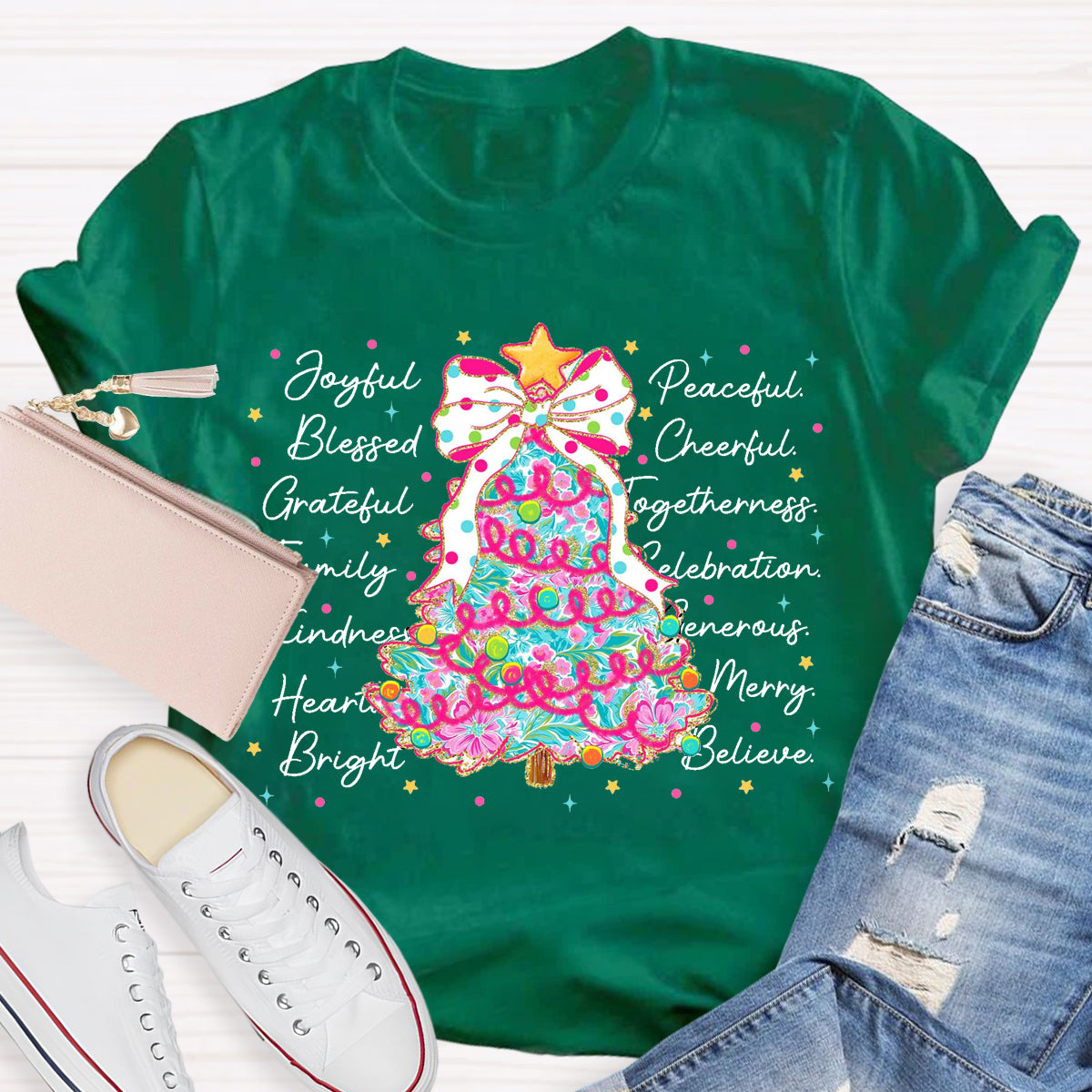 Christmas Tree Joyful Peaceful Cheerful T-Shirt