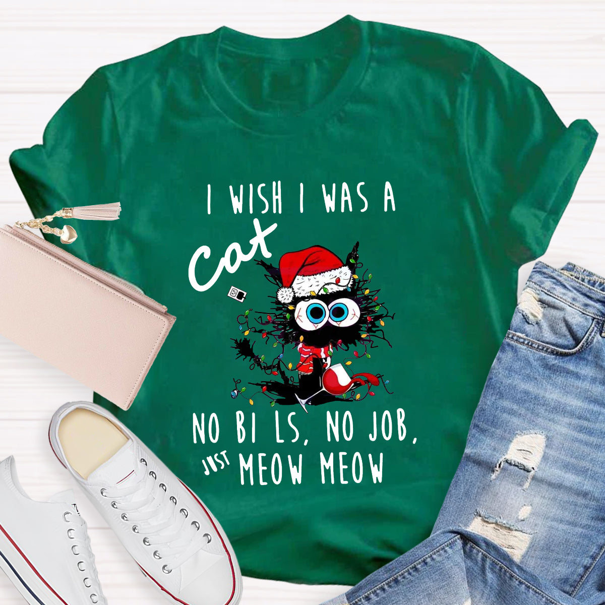 Funny Christmas I Wish I Was A Cat T-Shirt