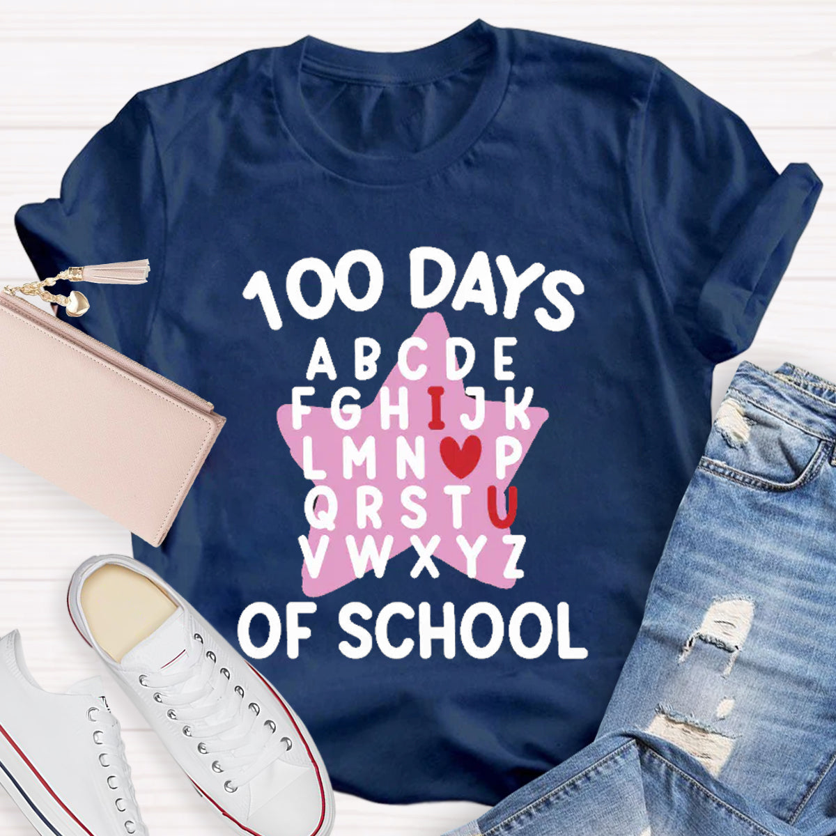 100 Days Of School Star Alphabet Teacher T-Shirt