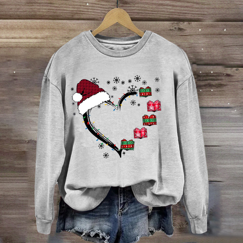 Christmas Books Heart Teacher Sweatshirt