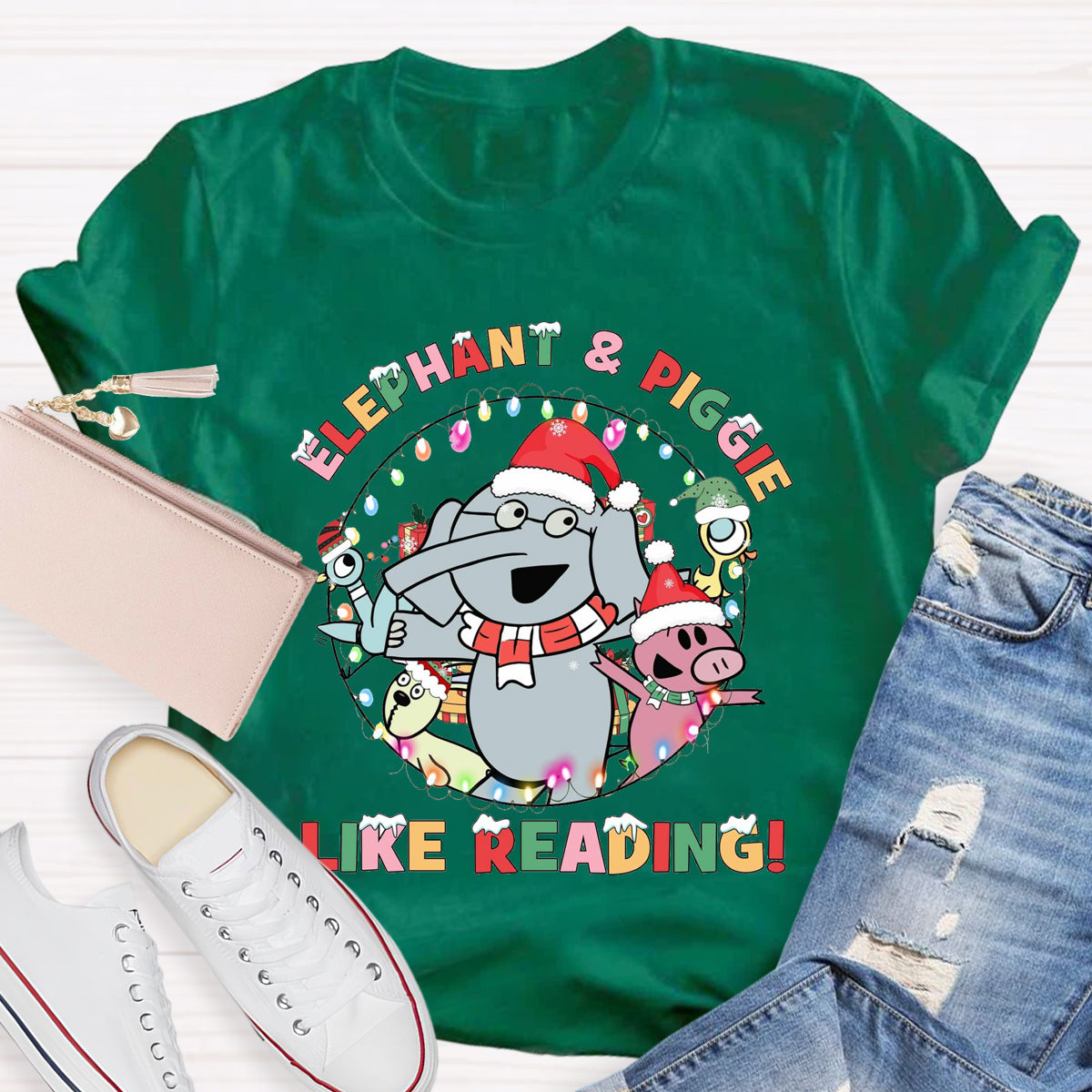 Elephant & Piggie Like Reading Christmas T-Shirt