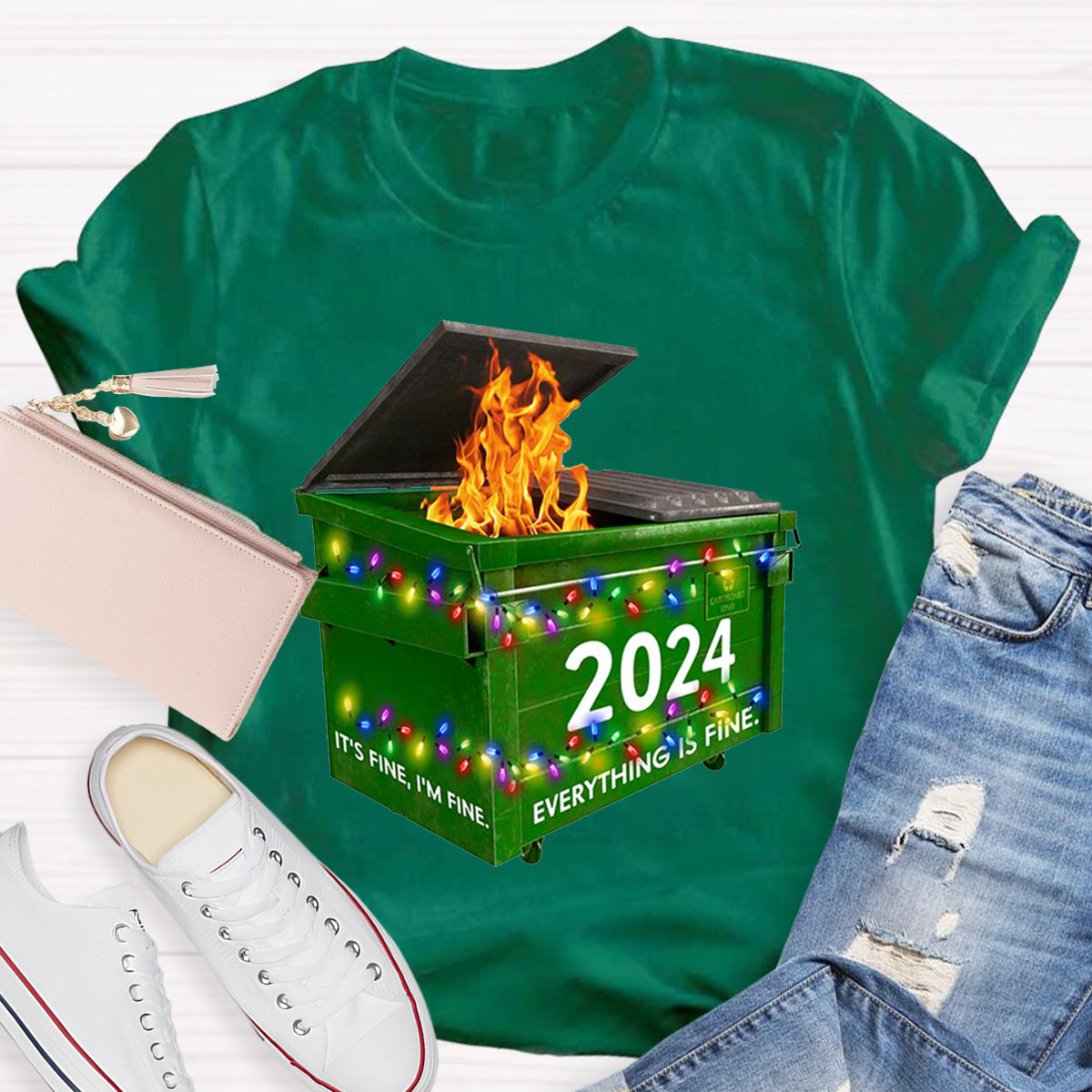 Everything Is Fine Funny Dumpster Fine Christmas T-Shirt