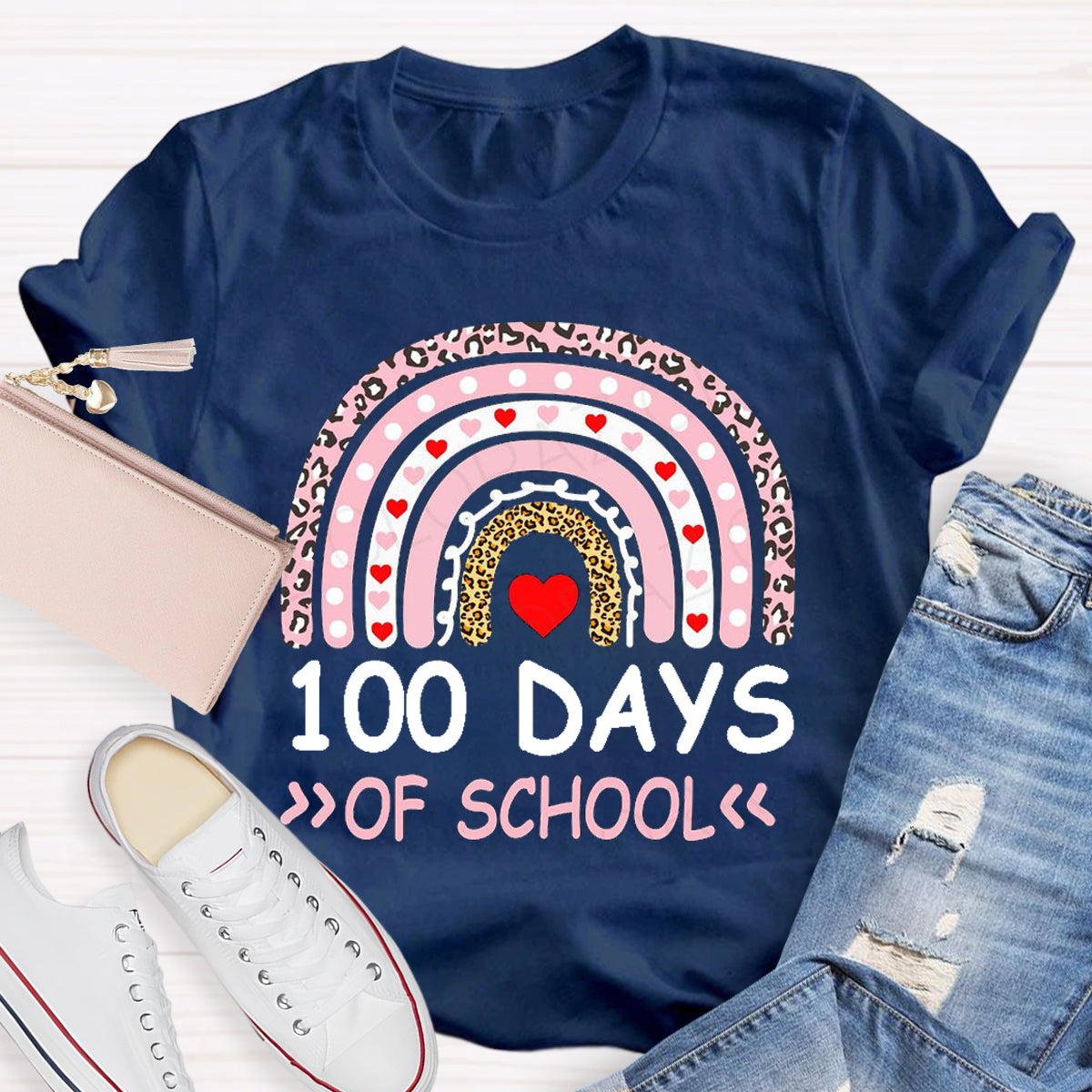 100 Days Of School Apple Rainbow Teacher T-Shirt