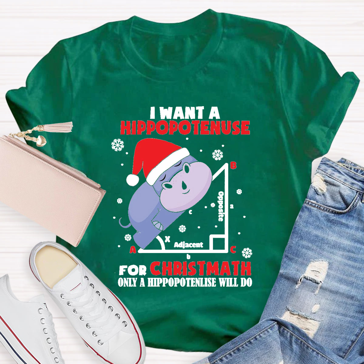 I Want A Hippopotenuse For Christmas Teacher T-Shirt