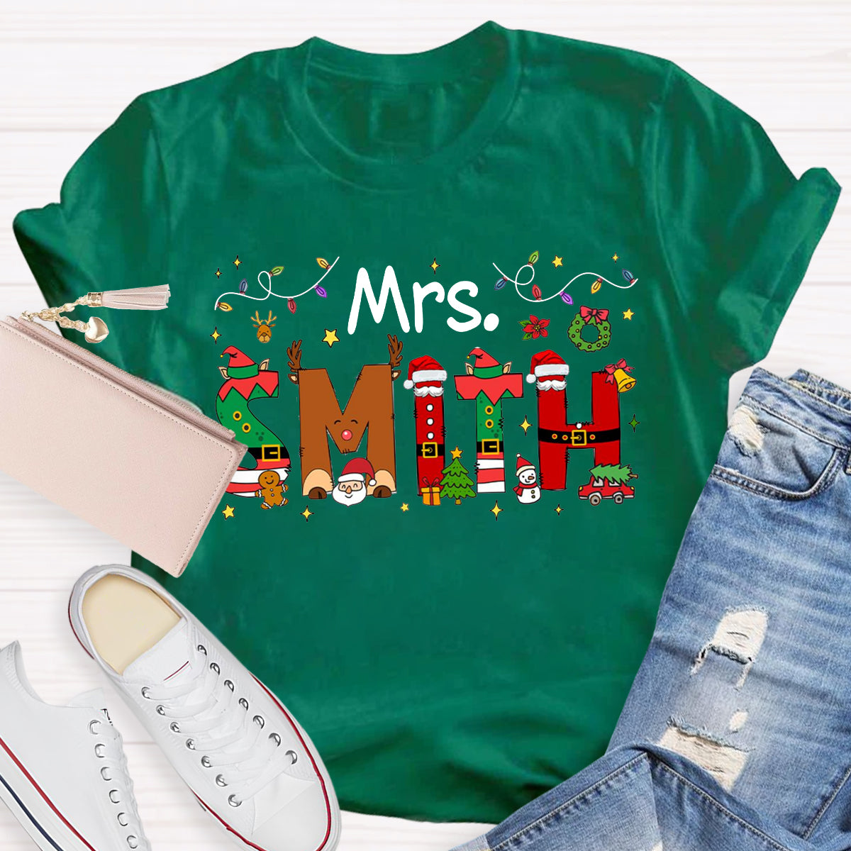 Personalized Name Christmas Teacher T-Shirt