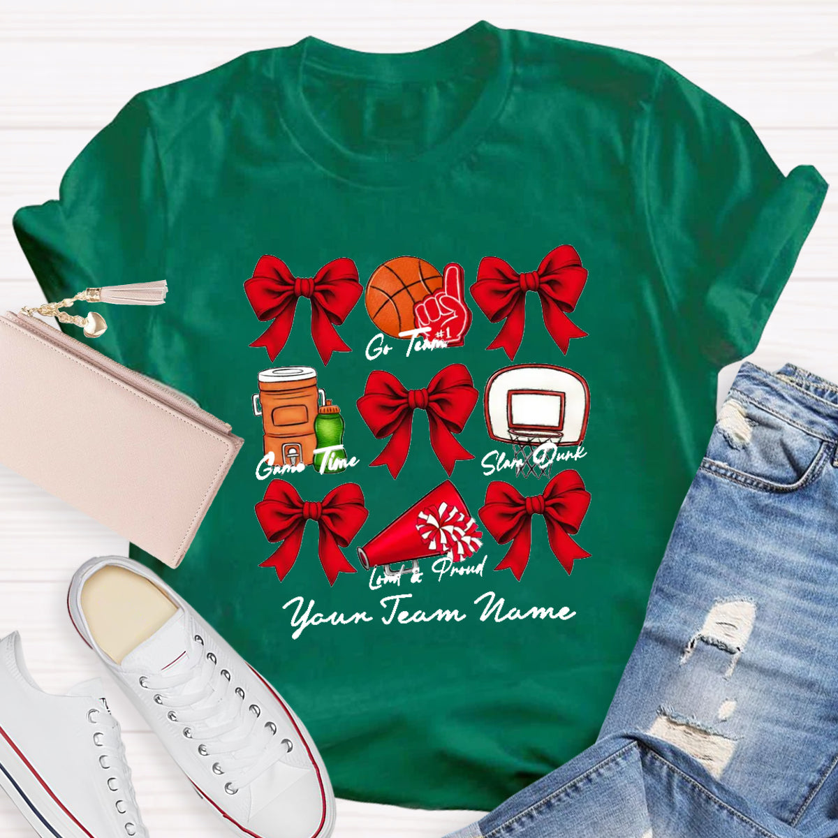 Personalized Team Name Basketball Bow T-Shirt