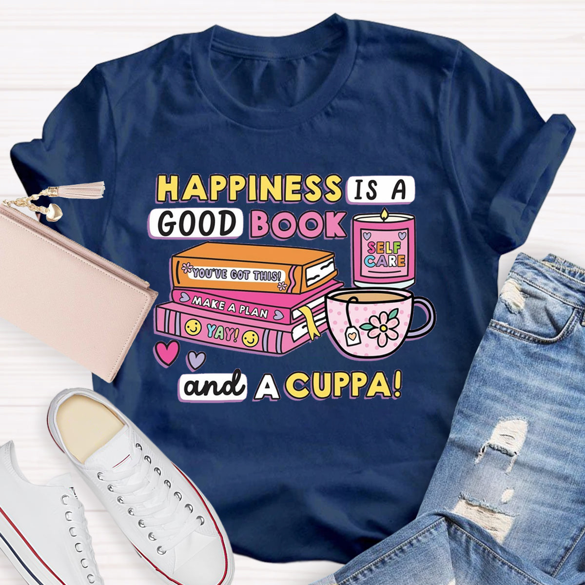 Happiness Is A Good Book And A Cuppa T-Shirt