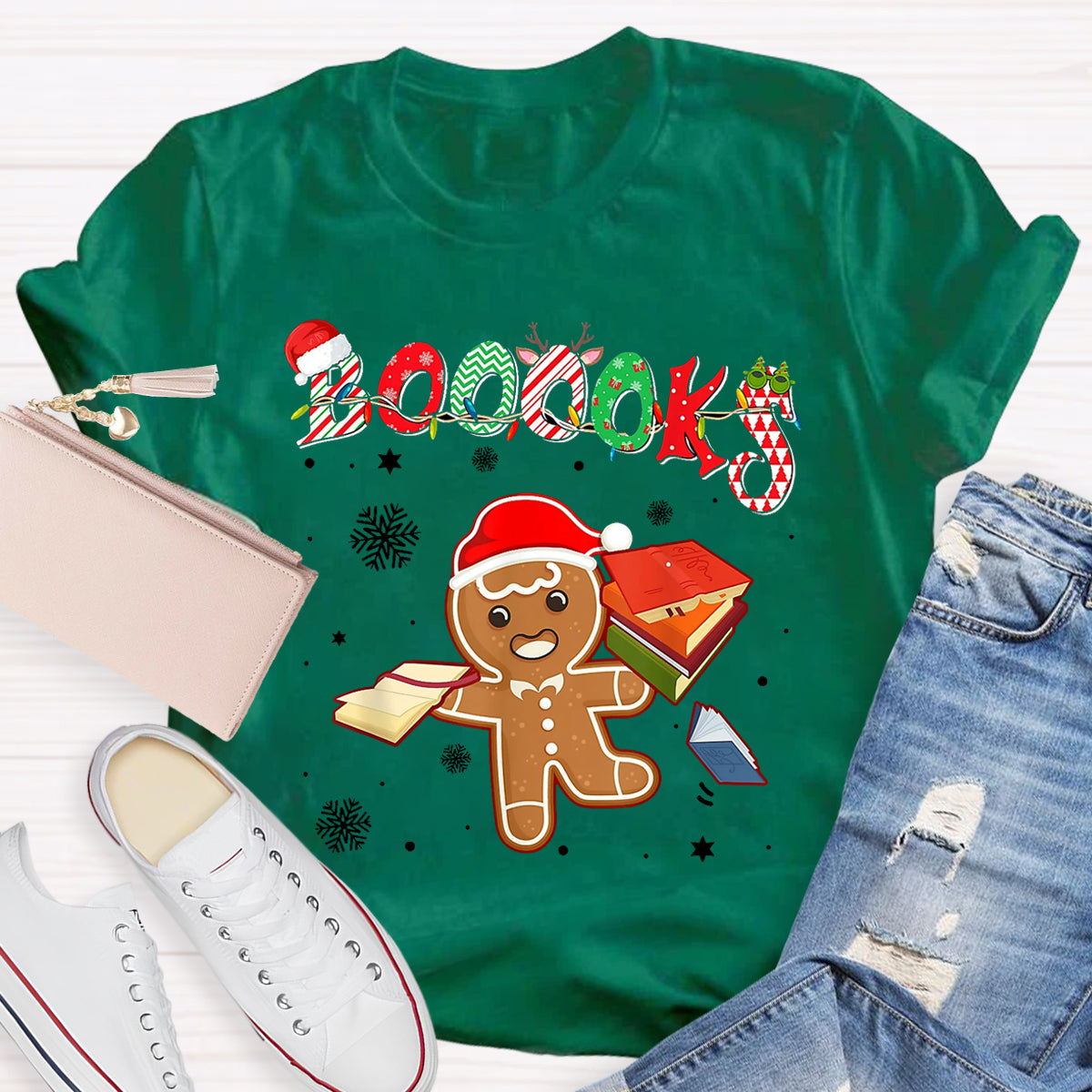 Christmas Gingerbread Books Librarian Reader Reading Teacher T-Shirt