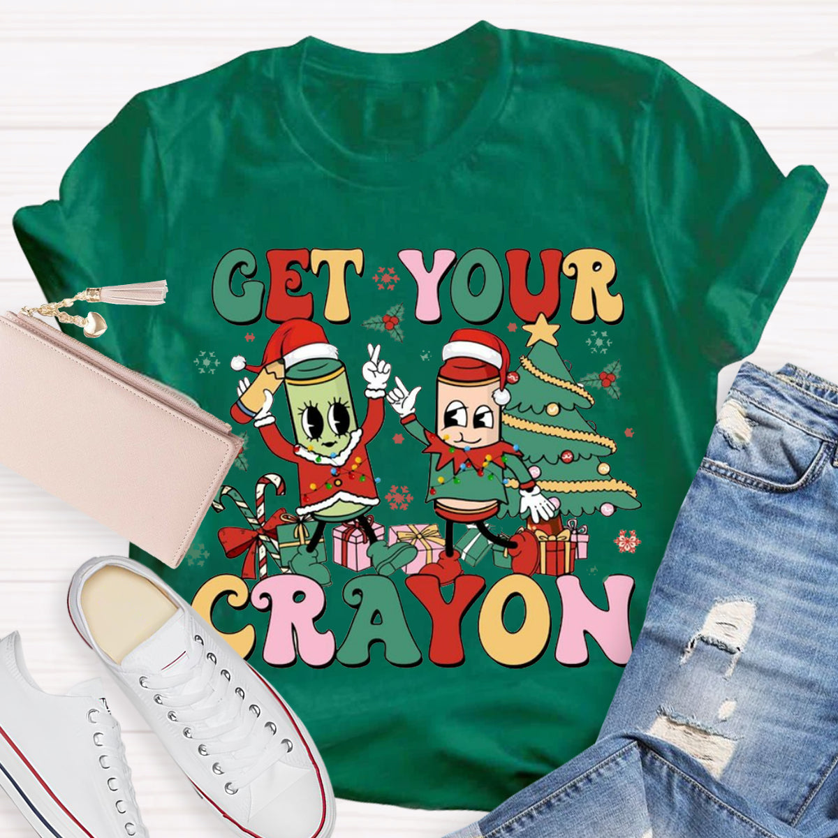 Christmas Get Your Crayon Art Teacher  T-Shirt