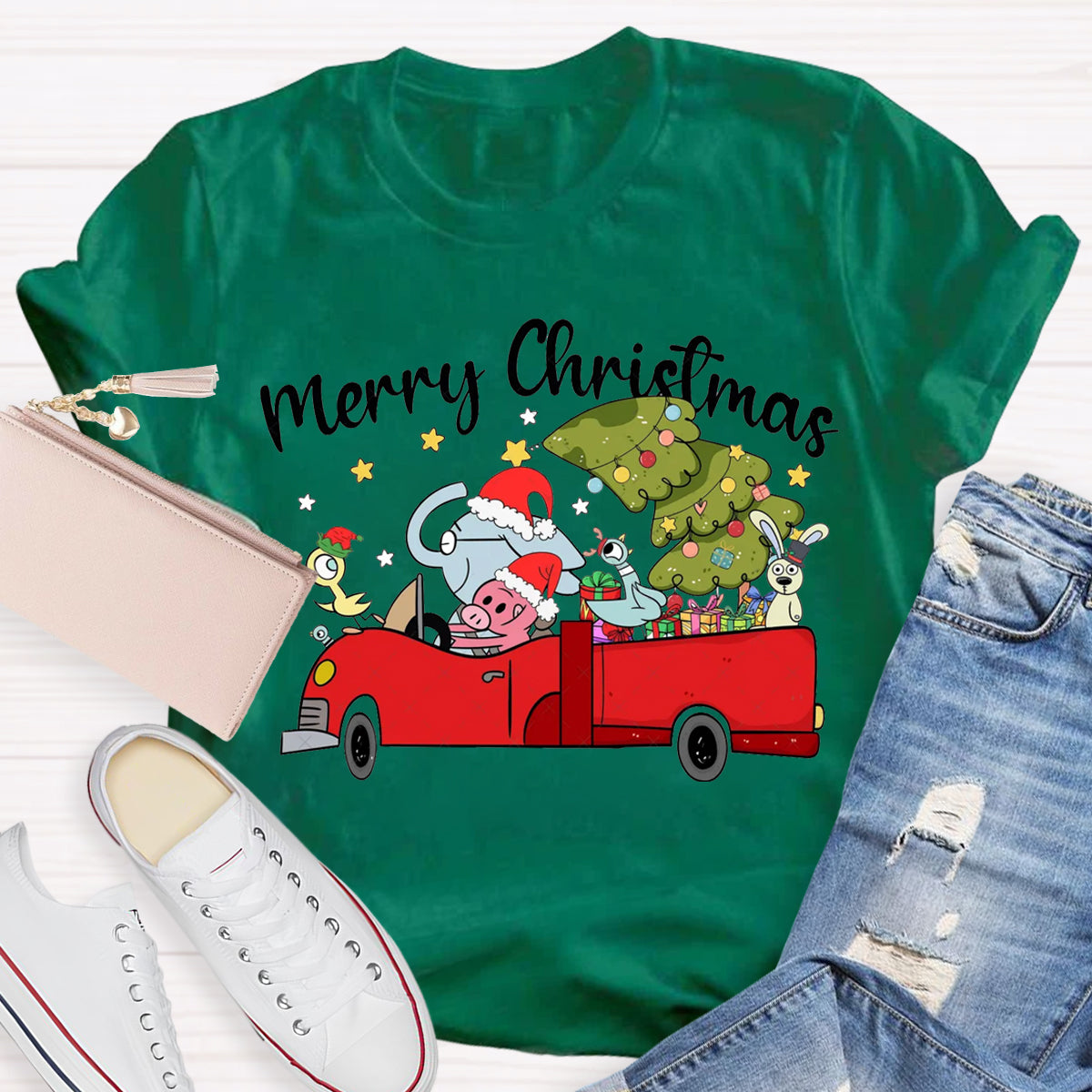 Merry Christmas Animals Driving Cars T-Shirt