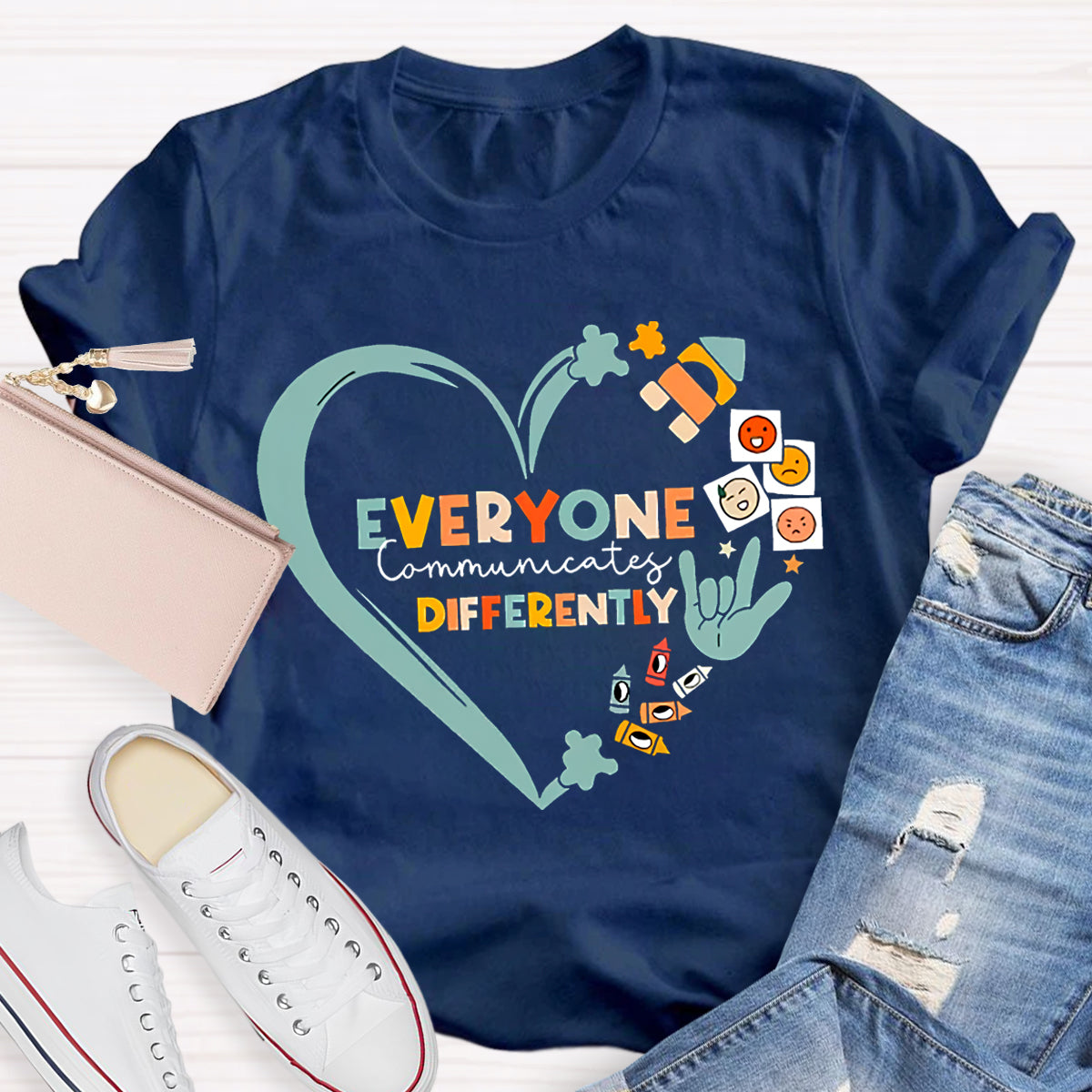 Everyone Communicates Differently Heart T-Shirt