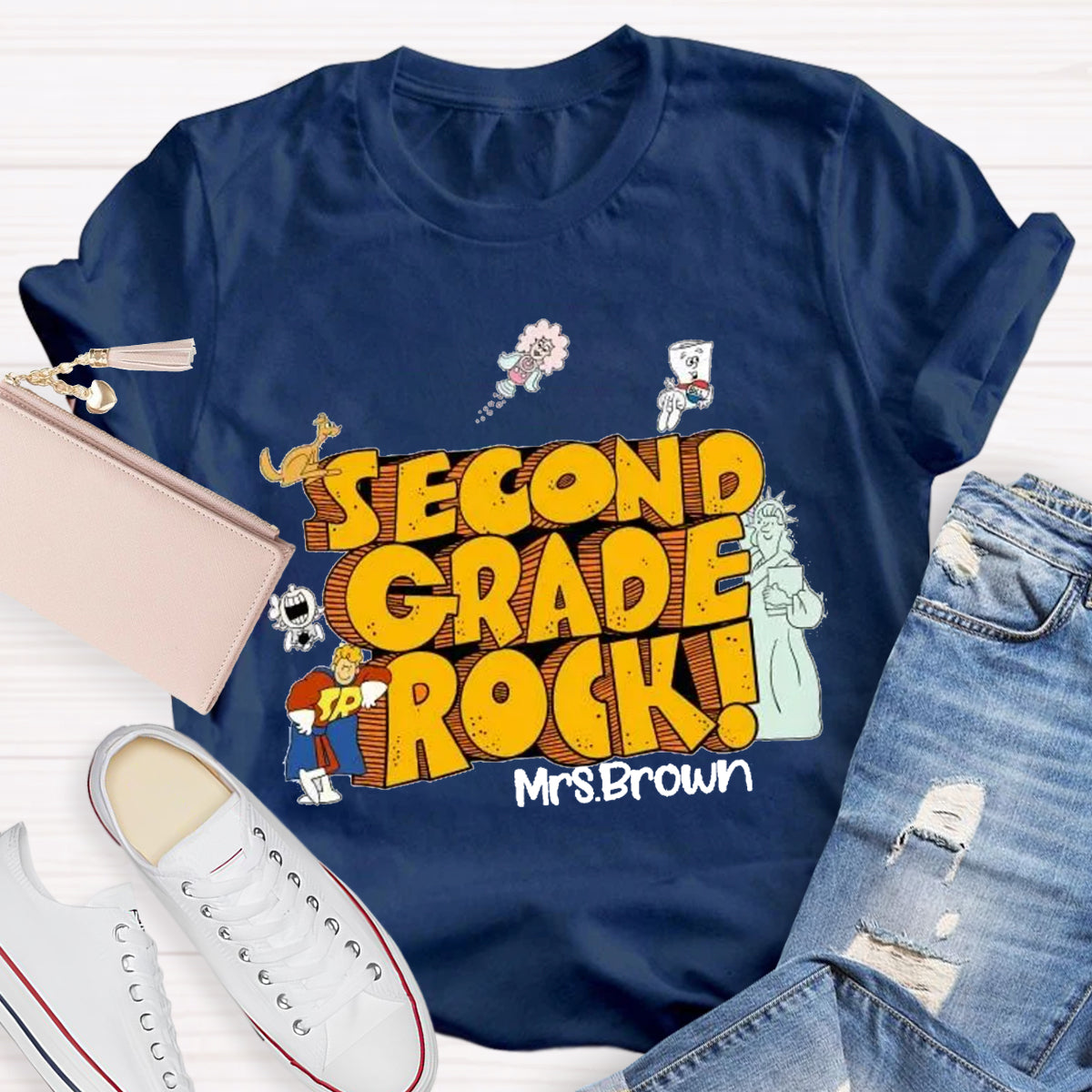 Personalized Grade And Name Rock Teacher T-Shirt