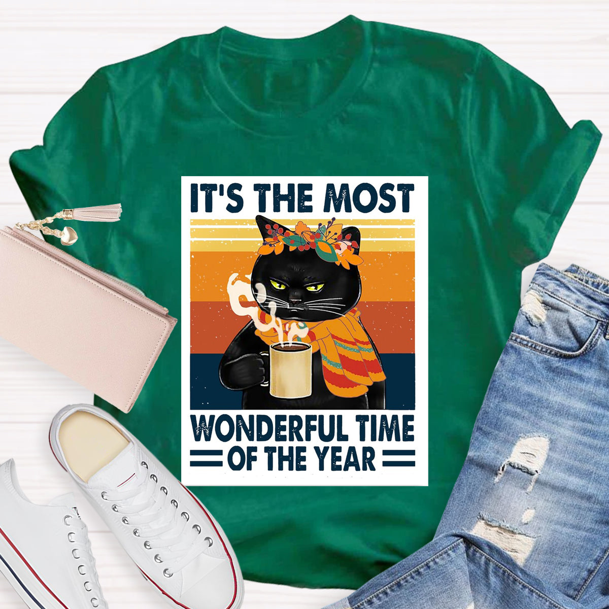 Black Cat It's The Most Wonderful Time Of The Year T-Shirt