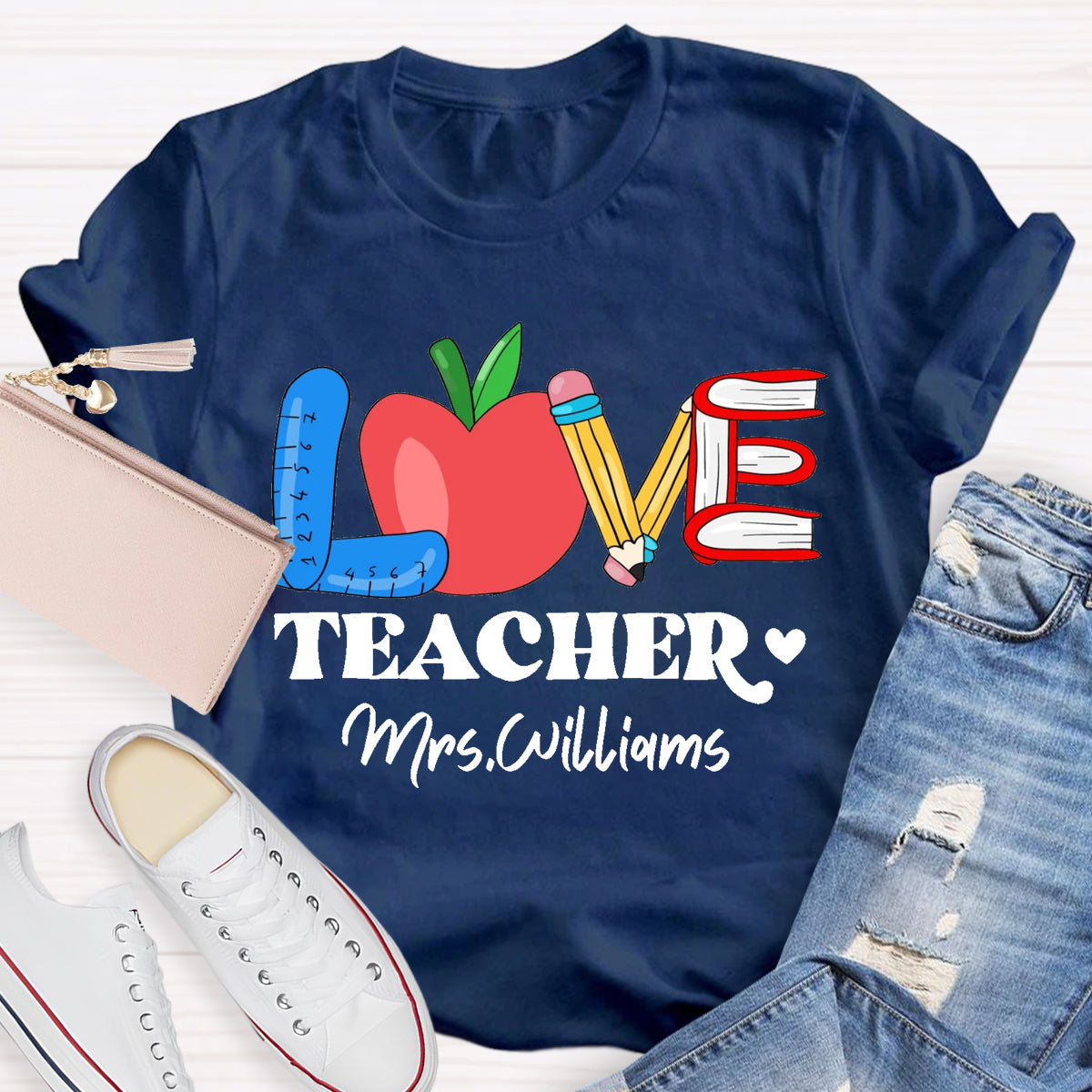 Personalized Name Love Teacher T-Shirt