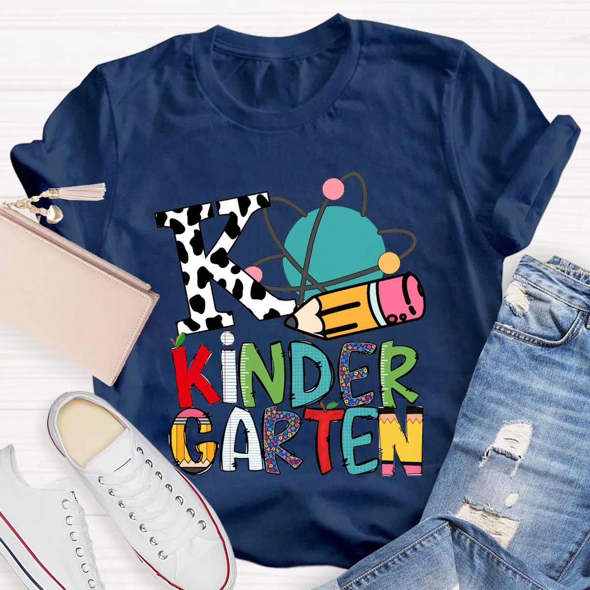 Personalized Grade Teacher Leopard Pencil Design T-Shirt