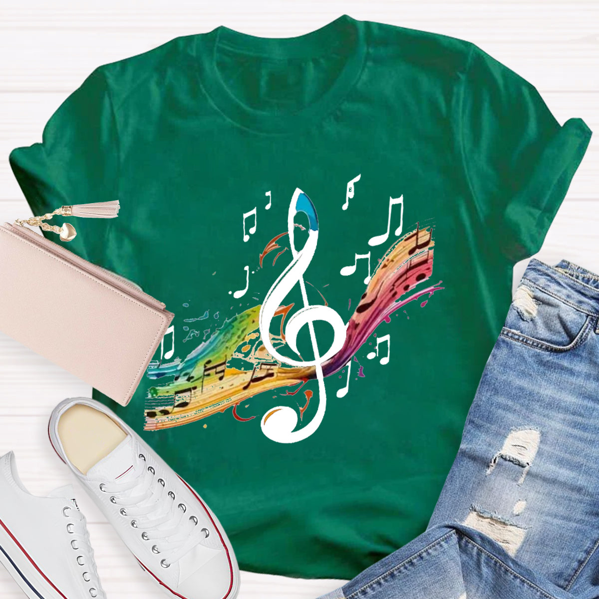 Colorful Music Note Teacher T-Shirt