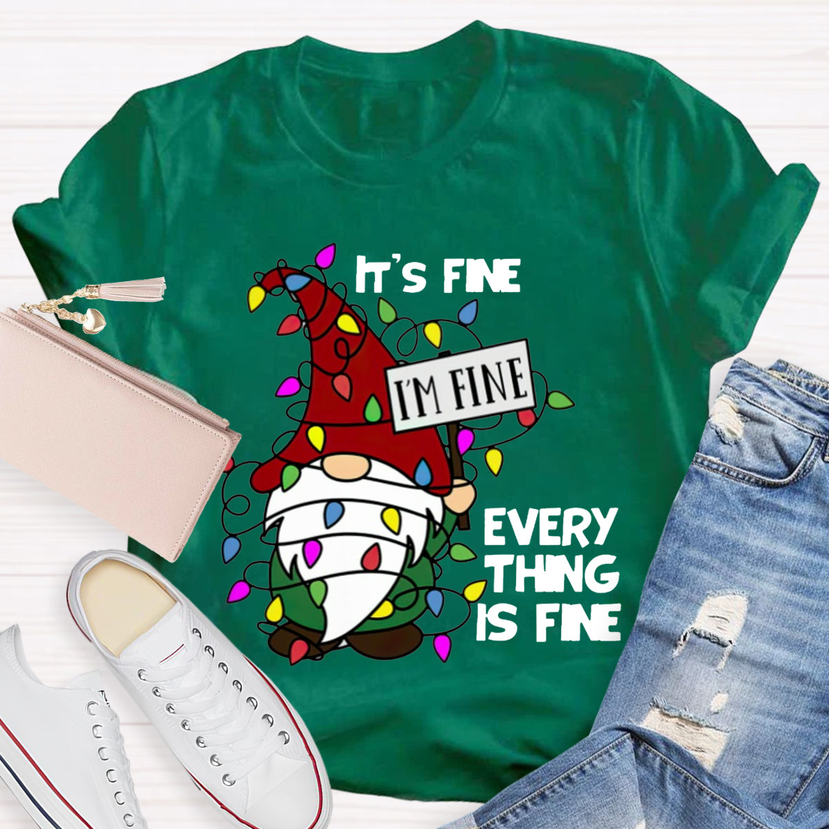 It's Fine I‘m Fine Everything Is Fine Gnome Christmas T-Shirt