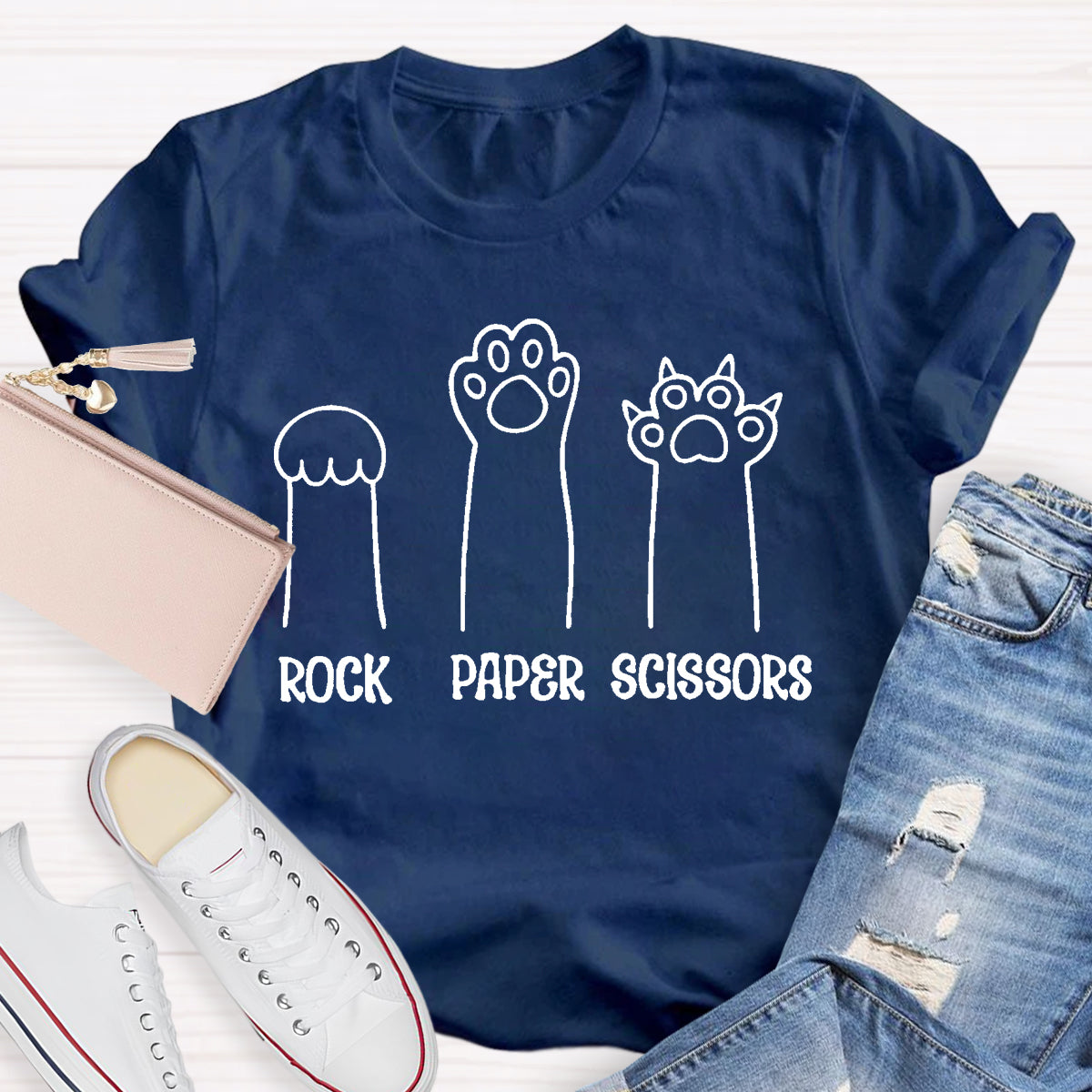 Rock Paper Scissors Funny Cat Paw T-Shirt